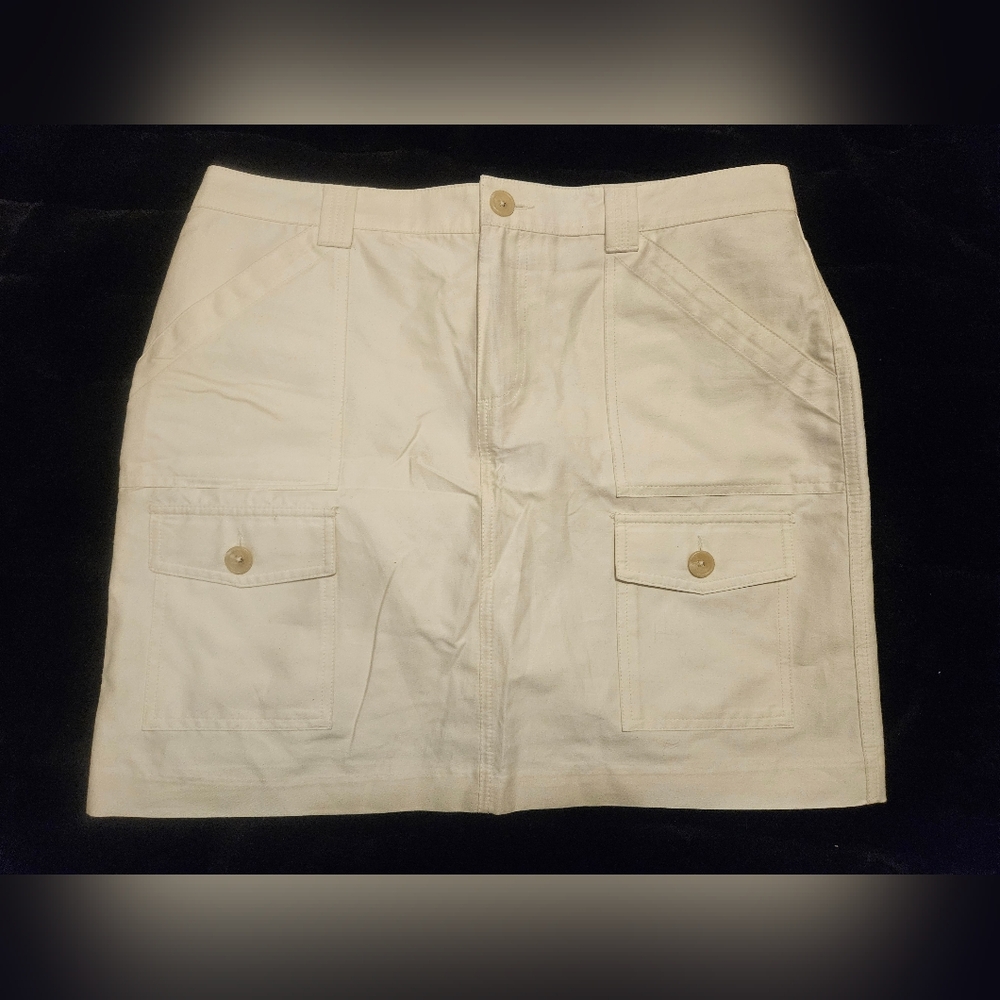 Banana Republic White Skirt Cotton Silk Blend Lined, Size 14, Preppy, Coastal